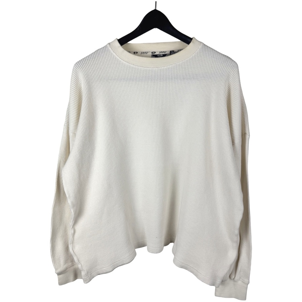 Vintage Y2K SAAD Waffle Knit Thermal Boxy White Long Sleeve Shirt Size XL
